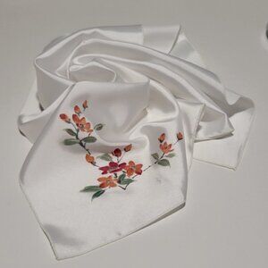 White Floral Silk Square Scarf